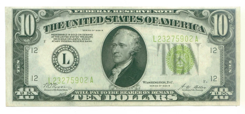 1928 B  10 Dollars  ( Light green )  World paper money currency banknotes "GOLD" - Image 3 of 4