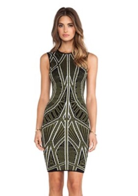 $310 NWT S Torn by Ronny Kobo Scoop Neck Geometric Sweater BodyCon Bandage Dress