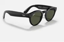 Ray-Ban Stories Round Smart Glasses - Black Frames with Green Classic G-15...