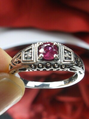 Filigraner Ring natürlicher Rubin Art Deco Sterlingsilber 30er Jahre (Sonderanfertigung) #49