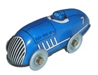 Vintage Schylling Blue Tin Wind-Up Boat Tail Racer / Race Car Works "No Key" S9