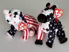 Ty July 4, 2000 Election Political Beanie Babies LEFTY Donkey & RIGHTY Elephant