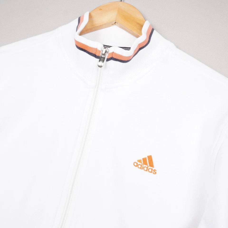 Adidas Jacket Mens Medium White Cotton Track Top Full Zip Performance Essentials - Image 4 of 4