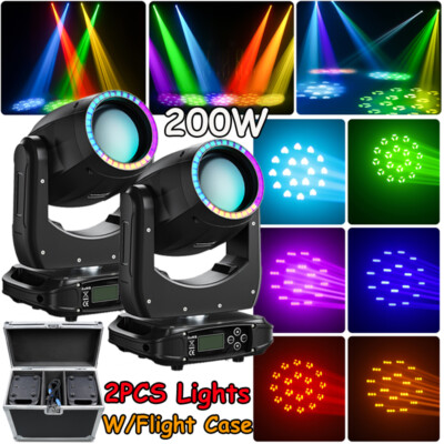 2PCS LED Moving Head Light RGBW 200W Beam Stage GOBO Lighting DJ Disco DMX+Case