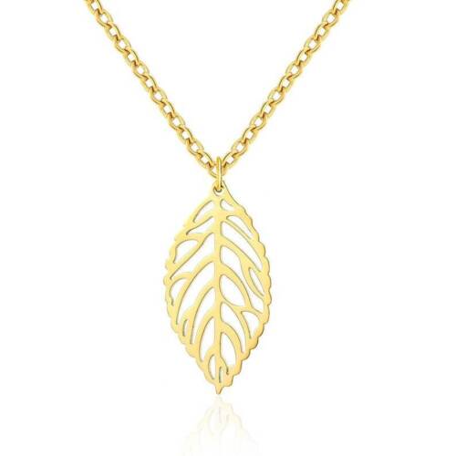 Solid 14K Gold Tree Leaf Necklace Personalized Men Women Nature Birthday Jewelry