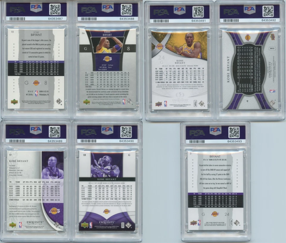 2003-2010 UD Exquisite Collection Kobe Bryant Base Complete set Lots*7 PSA 8 - Image 2 of 2