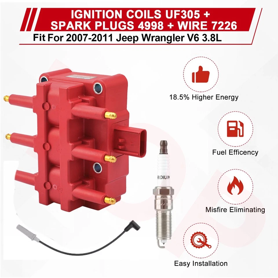 Juego de bobinas de encendido y bujías de iridio UF305 y cables para Jeep Wrangler 2007-2011 Foto 3 de 4