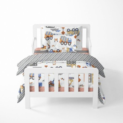 Bacati Construction Multicolor Boys Cotton 4 Piece Toddler Bedding Set 100 Perce