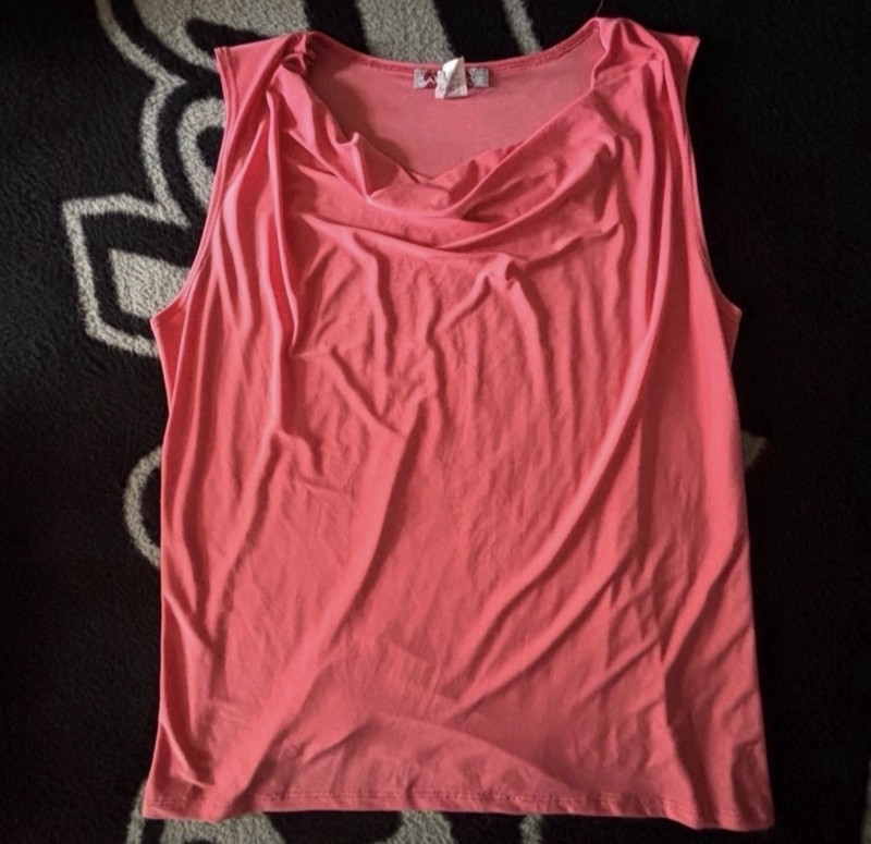 Carol Rose Coral Jersey Sleeveless Cowl Neck Pullover Blouse XL