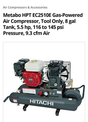 Hitachi EC2610E 8 Gal. Portable Gas Powered Wheelbarrow Air Compressor