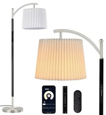 Dimmable Floor Lamp with Fabric & Pleated Shades, Remote & Touch Control, Adj...