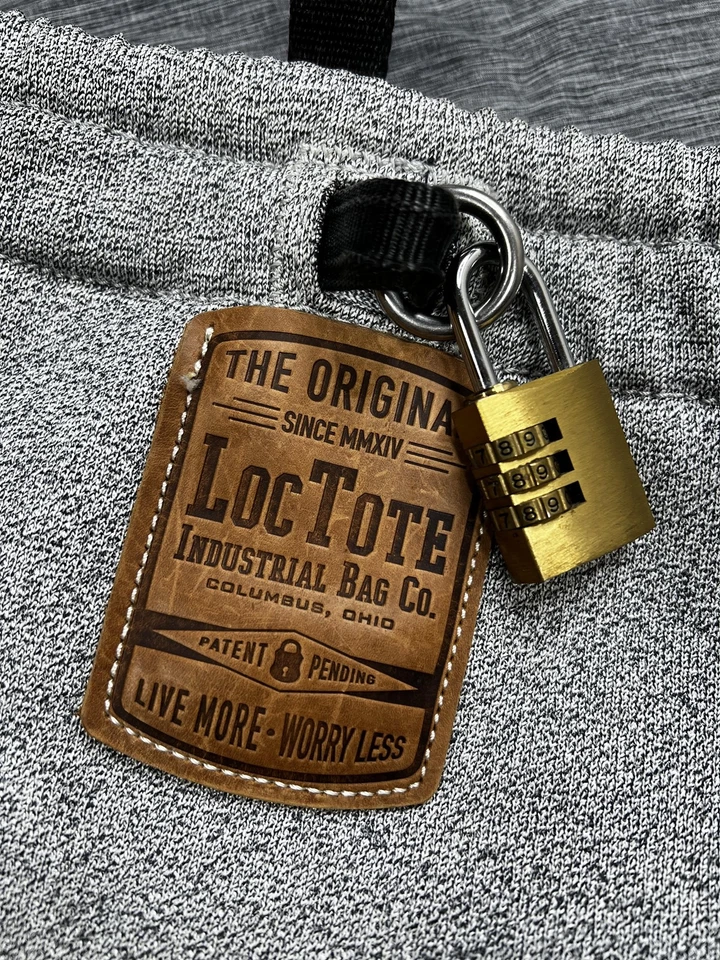 Loctote Industrial Bag Co Anti-Theft Drawstring Backpack Grey Lock RFID Travel - Image 2 of 4