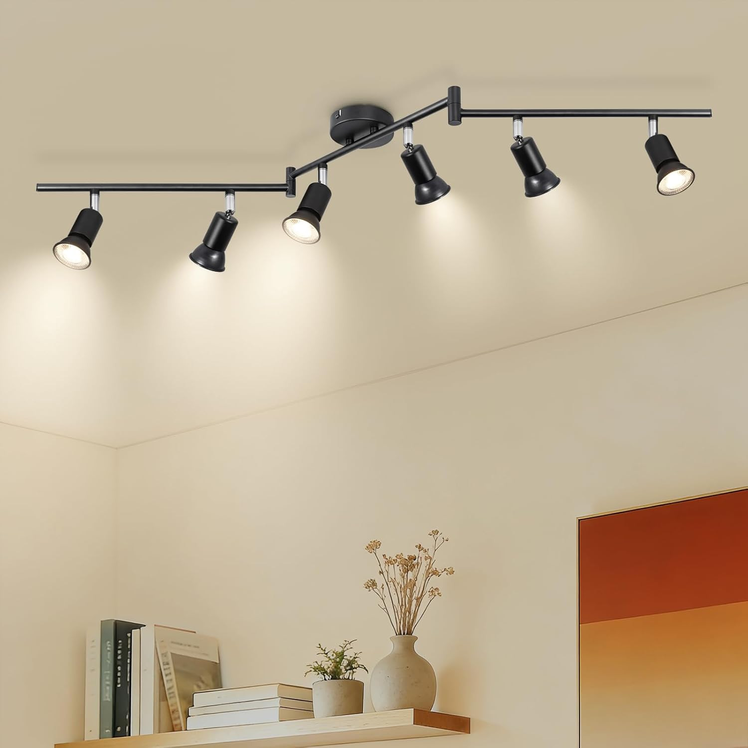 Éclairage de plafond GU10 moderne plafonnier LED 6 spots noir en métal mat