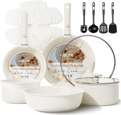 CAROTE 17pcs Pots and Pans Set, Nonstick Cookware Set Detachable Handle