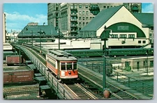 Postcard Illinois Chicago Lost Railroads Big Pullman Trolley Reproduction 1976