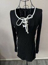 Women’s Black White Contrast Long Sleeve Bodycon Dress L UK 12-14