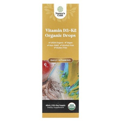 Nature's Craft, Organic-Vitamin-D3 + K2-Tropfen, alkoholfrei, 60 ml