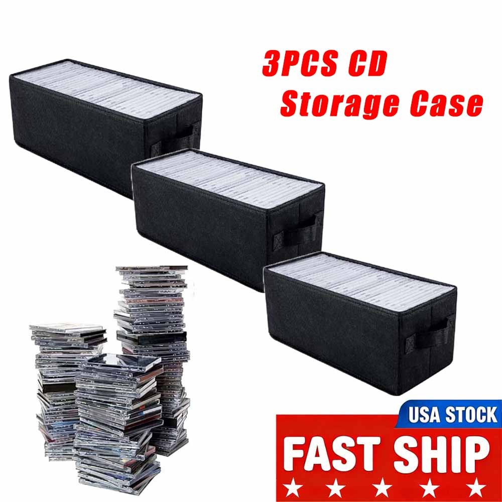 3 PACK CD Storage Box Stackable CD Organizer Holders 14.2" x 5.5" x 6.3" Inch