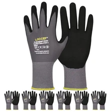 MicroFoam Nitrile Coated Work Gloves - 6 Pairs Seamless Knit Gray