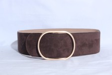 Vintage Brown Banana Republic Faux Leather Suede Belt with Round Brass Buckle. M