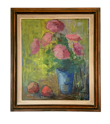 Vintage Öl auf Leinwand Stillleben mit Blumen Stig Delang (1912-1995) Medium
