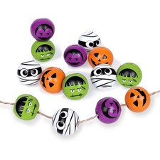 160Pcs Halloween Wood Beads Pumpkin Vampire Mummy Skeleton Round Beads Novelty