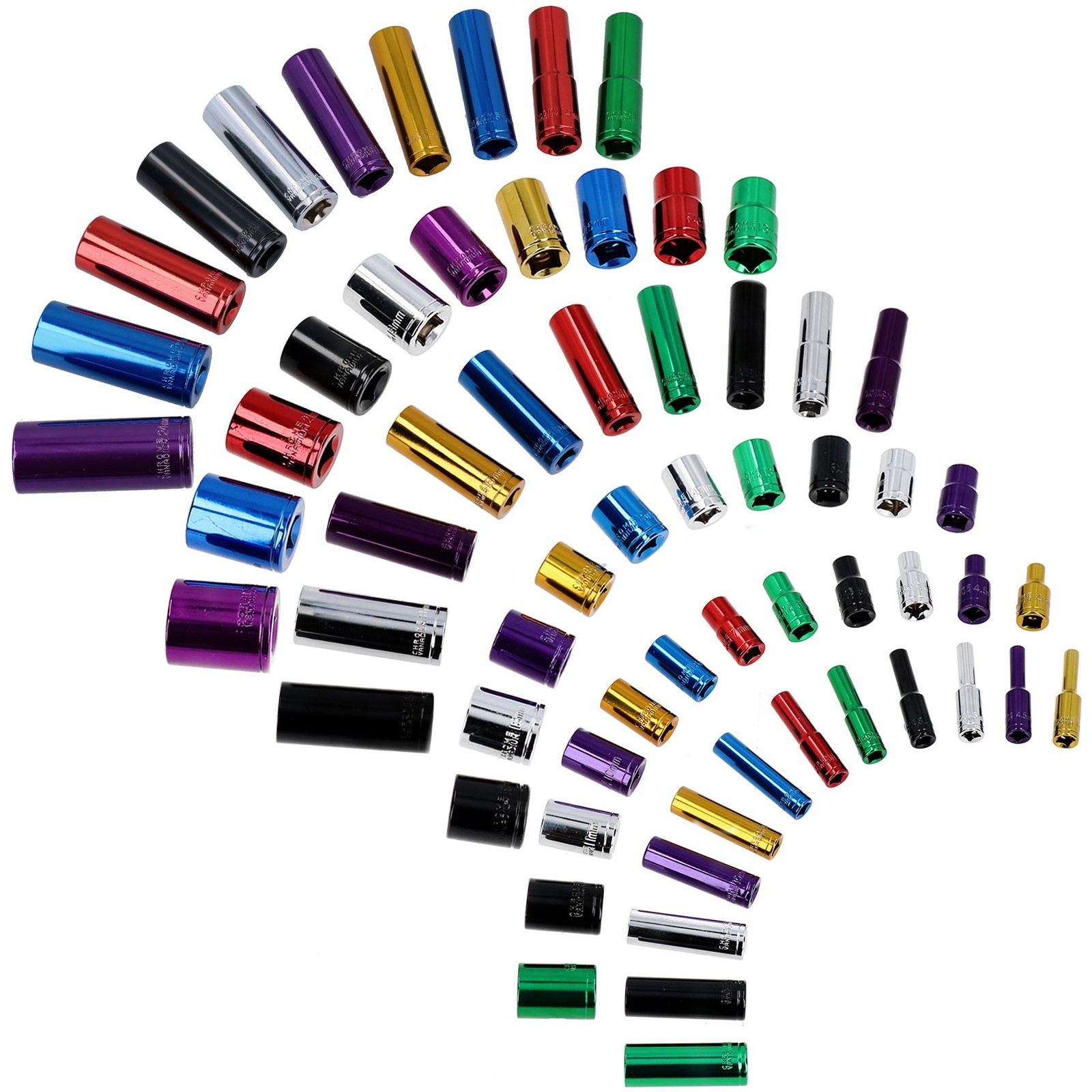 Metric 1/4” 3/8” + 1/2"" Deep + Shallow Colour Coded Sockets 4 – 24mm 64pc Kit