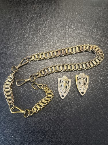Antique Masonic Knights Templar Sword Chain Belt Hanger Knight Armor Shield Fob