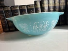 Vintage Pyrex 4Qt Mixing Bowl #444 Turquoise Blue Amish Butter Print Has Scratch