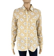 GANT Donna Beige Bianco Camicia In Velo A Maniche Lunghe Taglia EU 38 UK 12 US 8