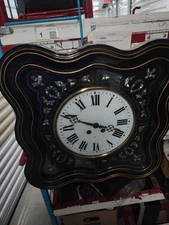 Antique c1870's French Clock Napoleon III Ebonized & Mother of Pearl Wall Clock