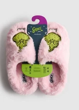 Grinch Pink Fuzzy Slippers Cozy Holiday Shoes New 5/6 7/8 9/10