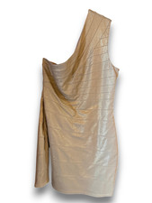 EXPRESS One-Shoulder Sheath Metallic Gold Bandage Dress Women's Size LARGE