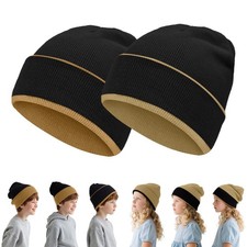 2-Pack Kids Beanie Boys Girls- Reversible Beanie with Double Sides- Big Kids ...