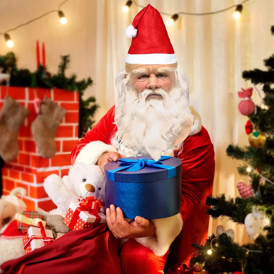 Maschera Babbo Natale, Natale Babbo Maschera Latex Santa Claus, Christmas Barba - Immagine 4 di 4