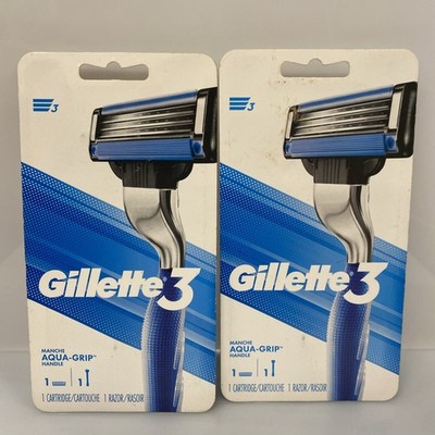 2X Gillette 3 Men's Razor Handle 1 Cartridge 1 Razor