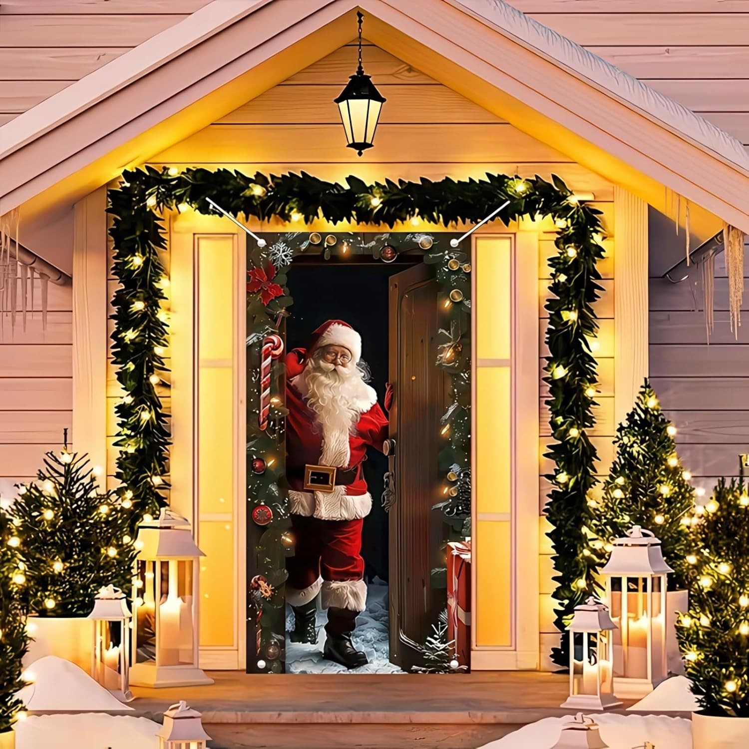 как выглядит Christmas Door Banner 35x71in Santa Claus Porch Sign Indoor Outdoor Decor фото