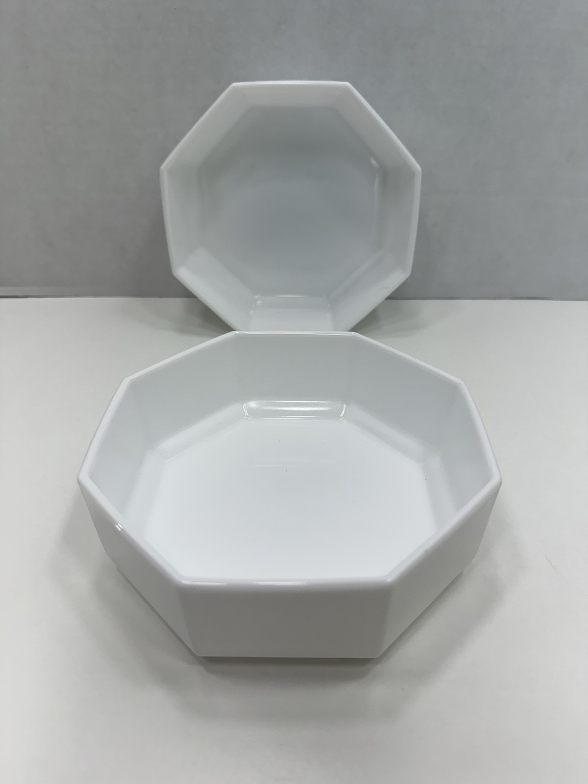 VTG Set Of 2 Arcopal France White Milk Glass Octagon Bowls 5.5