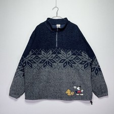 VTG 90s Disney Store Christmas Fleece Jacket 1/4 Zip - Mickey Pluto - Mens XL