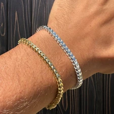 4mm Franco Link Bracelet - Real Solid 925 Sterling Silver Or 14k Gold Vermeil