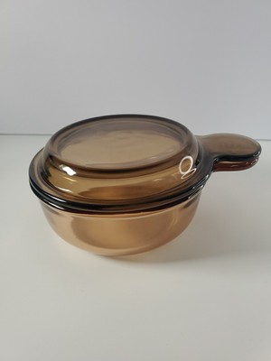 'Vision Corning Ware Grab It bowl  V-150-B  w/lid P-150-C Amber Glass 15oz