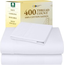 Softest 100 Cotton Twin Sheets Set, 400 Thread Count Sateen Bedding for Dorm Ro