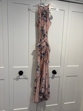 Eliza J Long Halter Floral Pink Dress Size 4 Gathered On Side With Tie