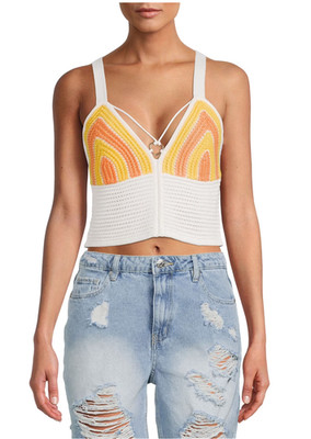 Madden NYC Heart O Ring Crochet Top Women's S Cropped Blouse Festival Boho Shirt