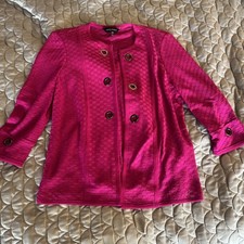 Ming Wang Blazer Womens Petite Medium Pink Knit Button Front Jacket