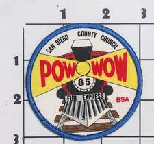 1985 San Diego Council Patch Pow Wow Boy Scouts Printed Fun Express Train