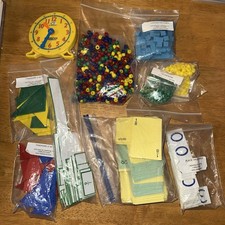 Math Manipulatives Lot Tangrams Bead Fractions Card Clock Games Place Value Cube