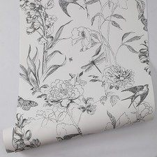 Vintage Botanical Wallpaper Roll Natural Floral Grey White Floral Accent Decors