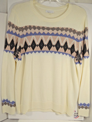 Charter Club Womens  Vanilla Bean Combo Cotton Blend Sweater L