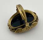 Victorian Style Jet Black Onyx Cameo Ring Floral Brass Bezel Size 6.5 Adjustable — photo 10